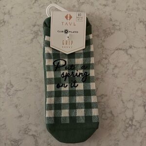 Savvy Green and White Checkered Grip Socks